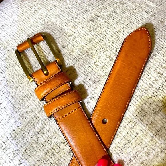 Brooks Brothers Stitched Leather Belt with Brass Buckle Size 34